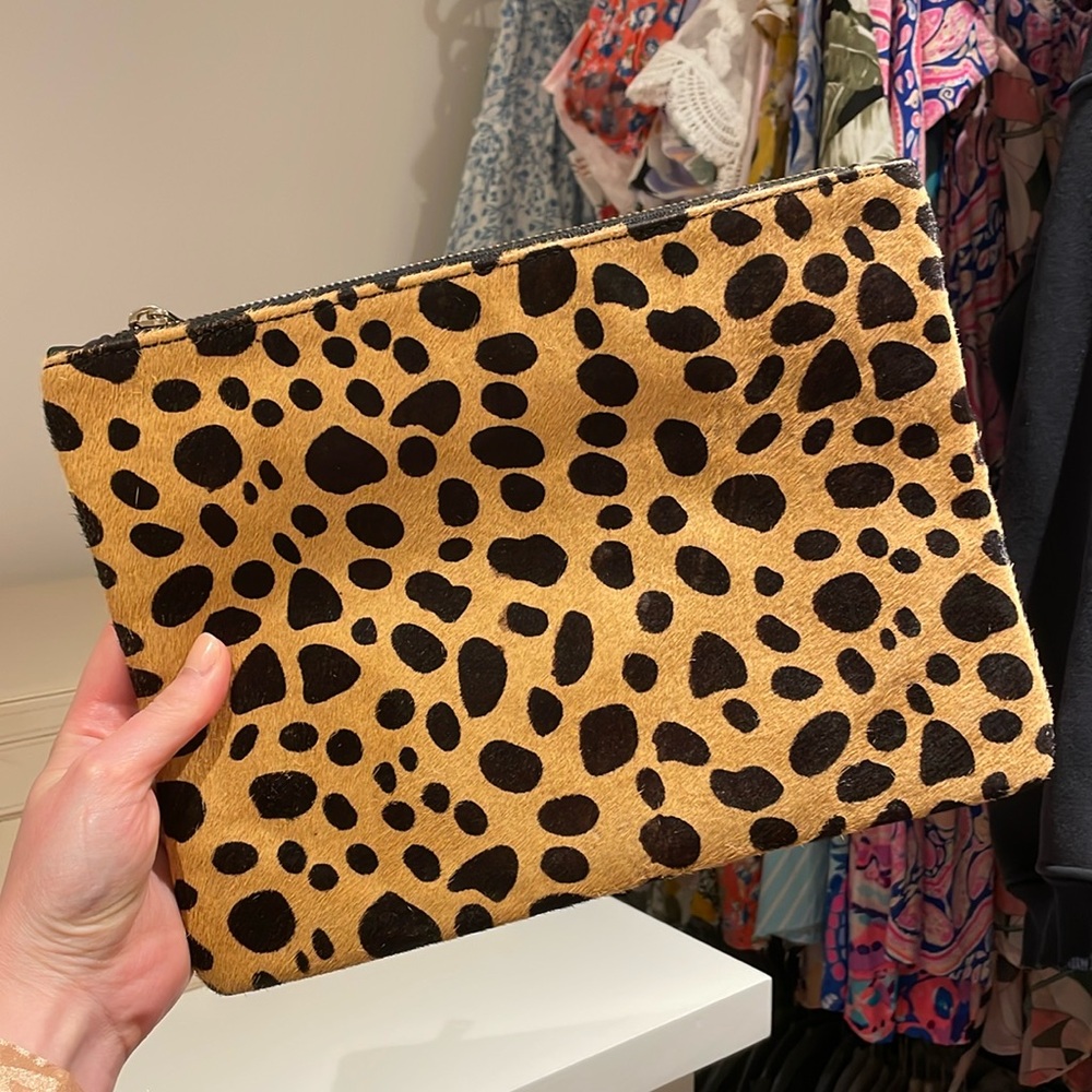 bp Cheetah Calf Hair & Black Faux Leather Clutch
